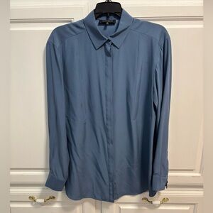 Lafayette 148 New York 100% Silk Slate Blue Button Front Blouse Size Small